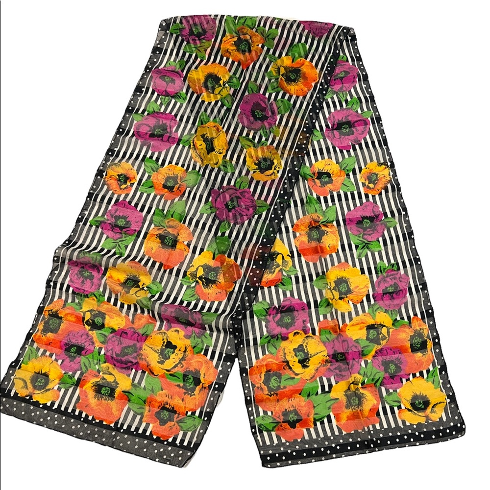 Berkshire Floral scarf made in Italy RN14750 approx 53”x11” 100% polyester- Used